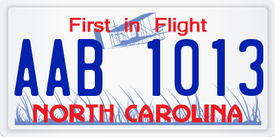 NC license plate AAB1013