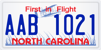 NC license plate AAB1021