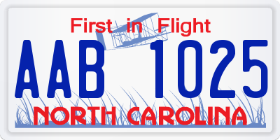 NC license plate AAB1025
