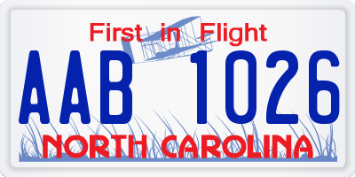 NC license plate AAB1026