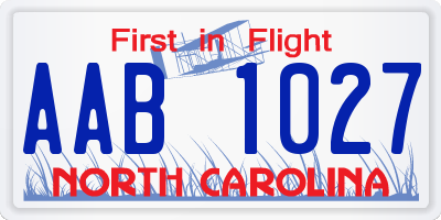 NC license plate AAB1027