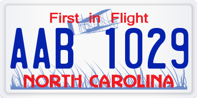 NC license plate AAB1029