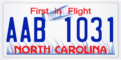 NC license plate AAB1031