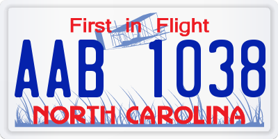 NC license plate AAB1038