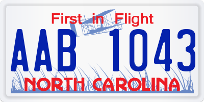 NC license plate AAB1043