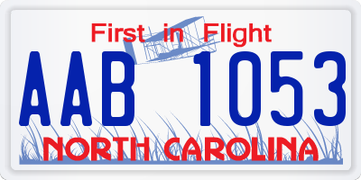 NC license plate AAB1053