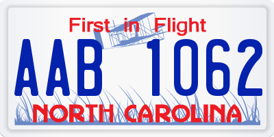 NC license plate AAB1062