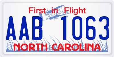 NC license plate AAB1063