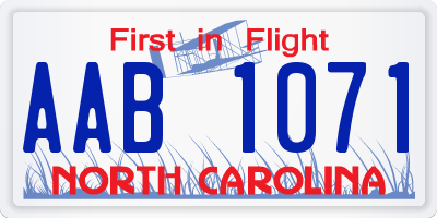 NC license plate AAB1071