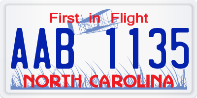 NC license plate AAB1135