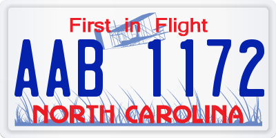 NC license plate AAB1172