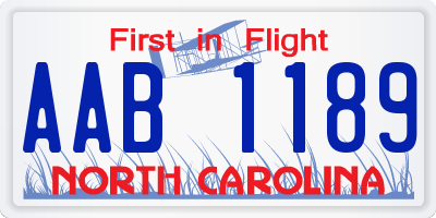 NC license plate AAB1189