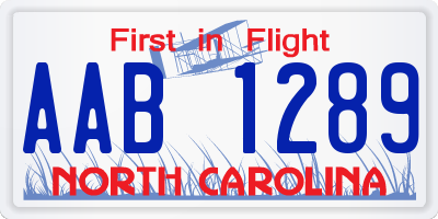 NC license plate AAB1289