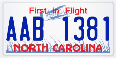 NC license plate AAB1381