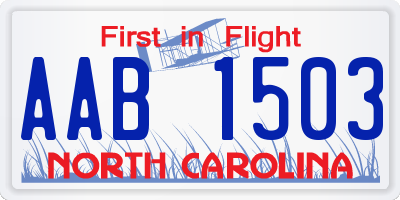 NC license plate AAB1503