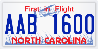 NC license plate AAB1600