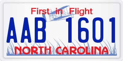 NC license plate AAB1601
