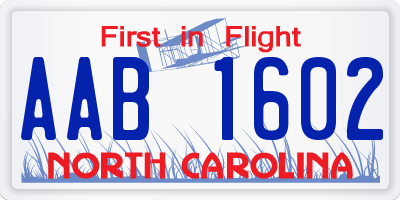 NC license plate AAB1602