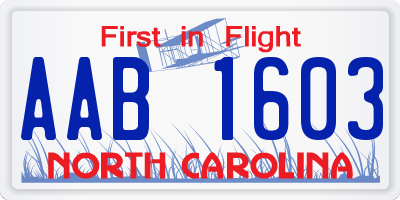NC license plate AAB1603