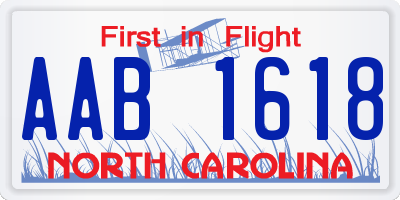 NC license plate AAB1618