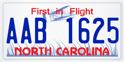NC license plate AAB1625