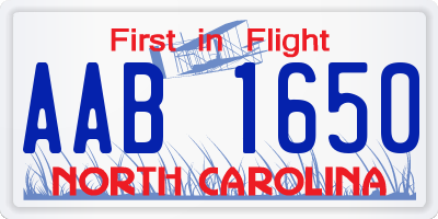 NC license plate AAB1650