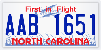 NC license plate AAB1651