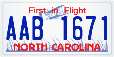 NC license plate AAB1671