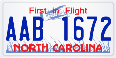NC license plate AAB1672