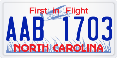 NC license plate AAB1703