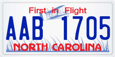 NC license plate AAB1705