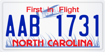 NC license plate AAB1731