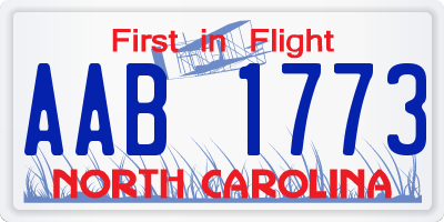 NC license plate AAB1773