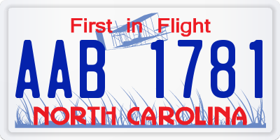 NC license plate AAB1781