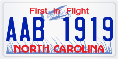 NC license plate AAB1919