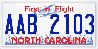 NC license plate AAB2103