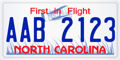 NC license plate AAB2123