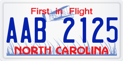 NC license plate AAB2125