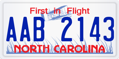 NC license plate AAB2143