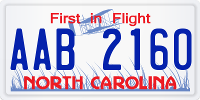 NC license plate AAB2160