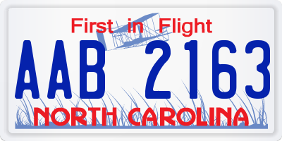 NC license plate AAB2163
