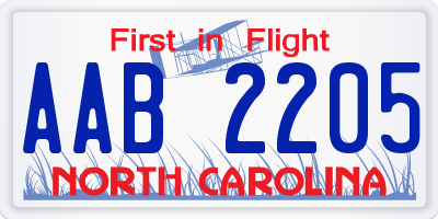 NC license plate AAB2205