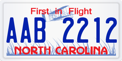 NC license plate AAB2212