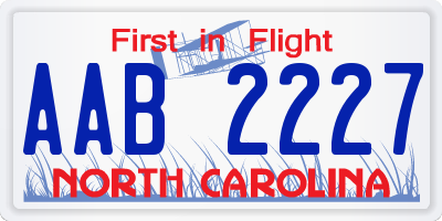 NC license plate AAB2227
