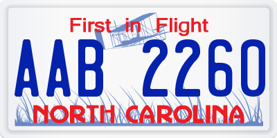 NC license plate AAB2260