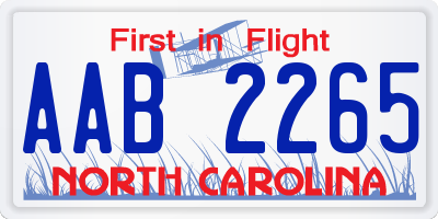 NC license plate AAB2265