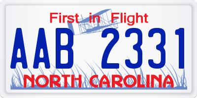 NC license plate AAB2331