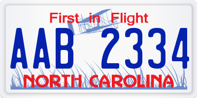 NC license plate AAB2334