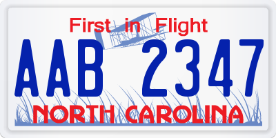 NC license plate AAB2347