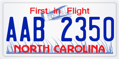 NC license plate AAB2350